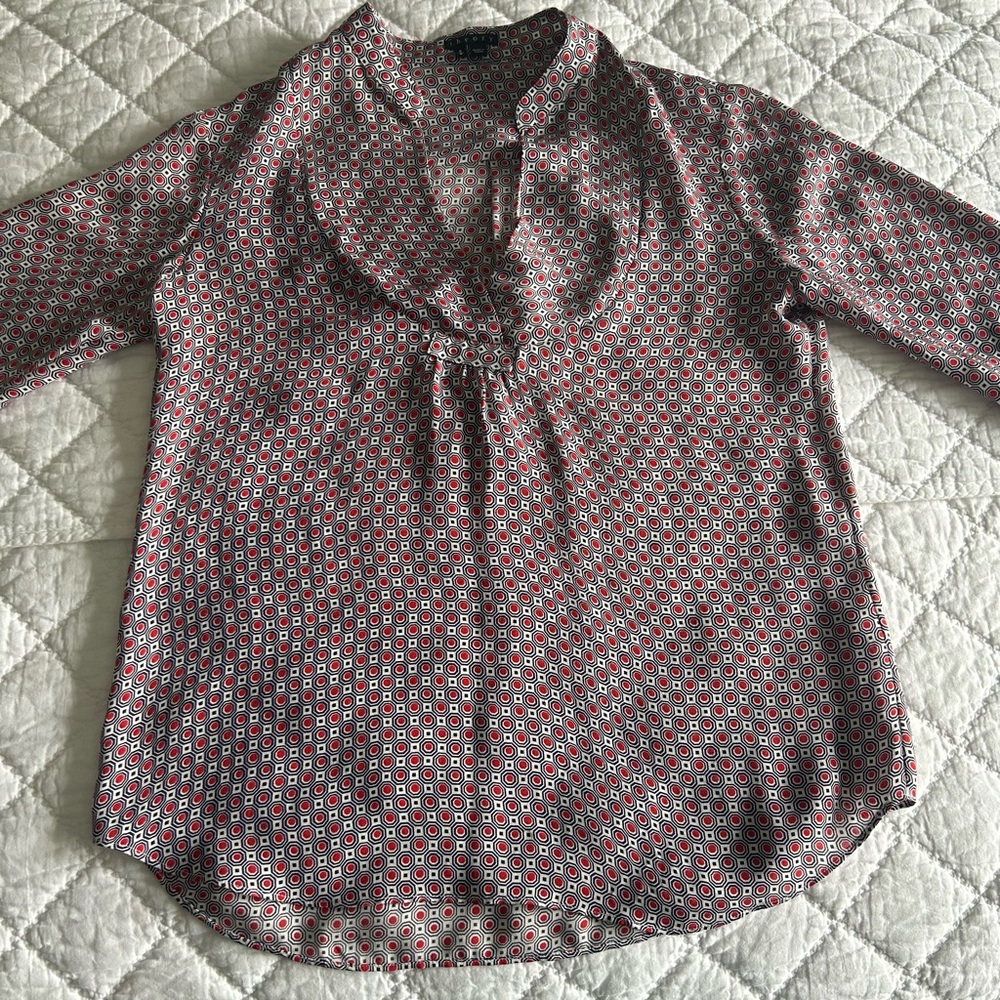 Theory Red and Black Relaxed Bib Collar Blouse